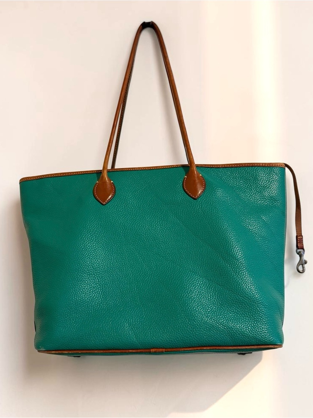 Dooney  and Bourke teal Leather Tote Bag with Brown Trim - Picture 2 of 11